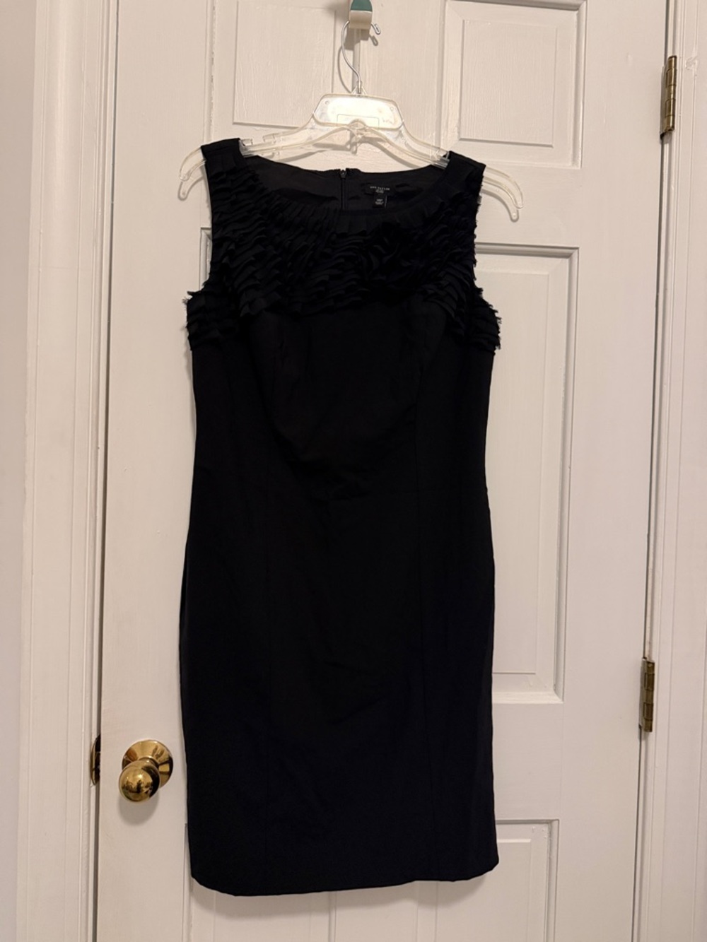 Ann Taylor Black Ruffle-Detail Sleeveless Midi Sheath Dress